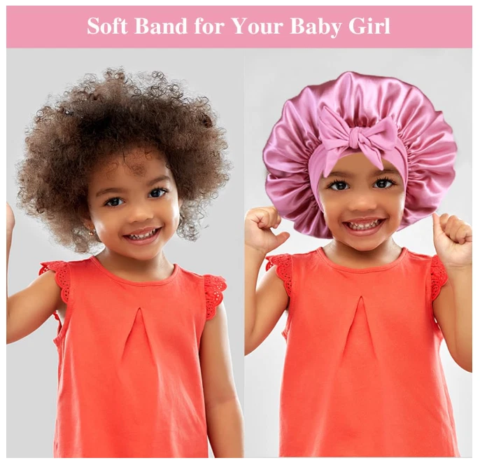Cute Hair Bonnets for Girls 2+2 Satin Bonnets with Scrunchies for Kids FREE SHIP - Image 3 of 4