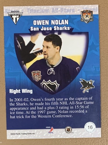 2001 Pacific Private Stock Titanium #16 Owen Nolan All-Stars Near Mint or Better - Bild 2 von 2