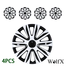 16-Inch White & Black Wheel Covers 4PCS Snap On HubCaps Replacement For R16 Tire