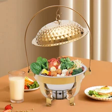 4.5L Round Stainless Steel Chafing Dish Sets Gold Accent Buffet Set&Warming Tray