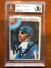 Autographed Ross Lonsberry 1978-79 Pittsburgh Penguins Topps card #186 Beckett