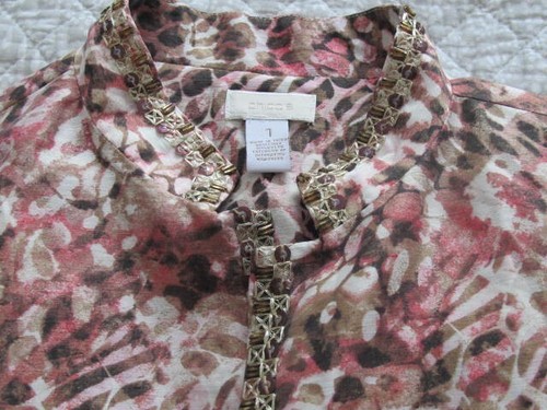 Chico's Jacket Blazer Sz1 M Animal Print Embroidered Pink Brown Linen/Nylon - Picture 18 of 18