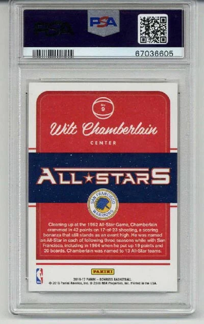 Panini Donruss All Stars #9 2016 Wilt Chamberlain Warriors PSA 10 Low Pop raro Foto 2 de 2