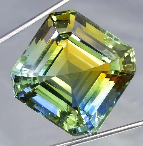 Pietra Preziosa Naturale 10 Ct Giallo Blu Bicolore Parti Zaffiro CERTIFICATA Asscher - Foto 2 di 7