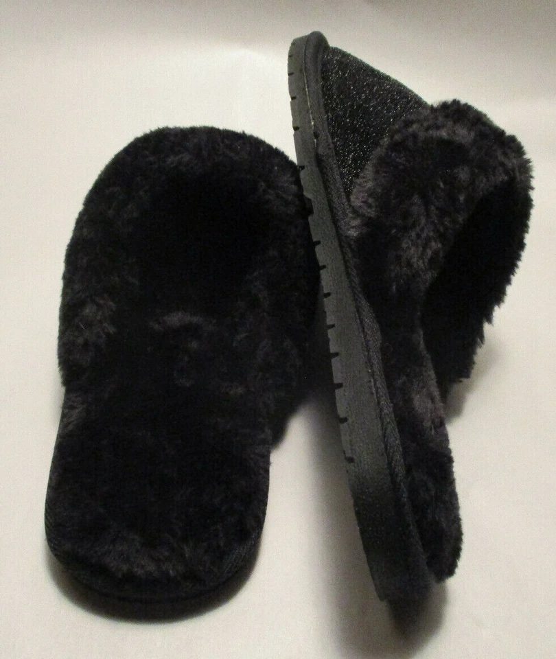 Новый гончие блестящие потертости женщин 5/6 черный искусственного меха прочная подошва комфорта тапочки - Изображение 3 из 4