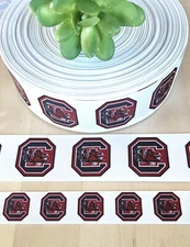 7/8 & 1.5" (1 YD) South Carolina Gamecocks Grosgrain Ribbon College Logo Ribbon