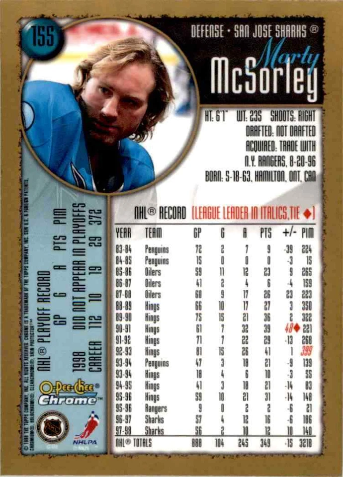 1998-99 O-Pee-Chee Chrome Marty McSorley #155 - Image 2 of 2