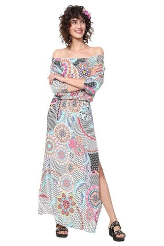 Desigual Dera Maxi Dress With Split Side Womens 42 Multicolor Floral Print *Read
