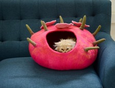 Round Felted Cat Cave Handmade Wool Cat Cocoon Warm And Soft Cat Cave Igloo