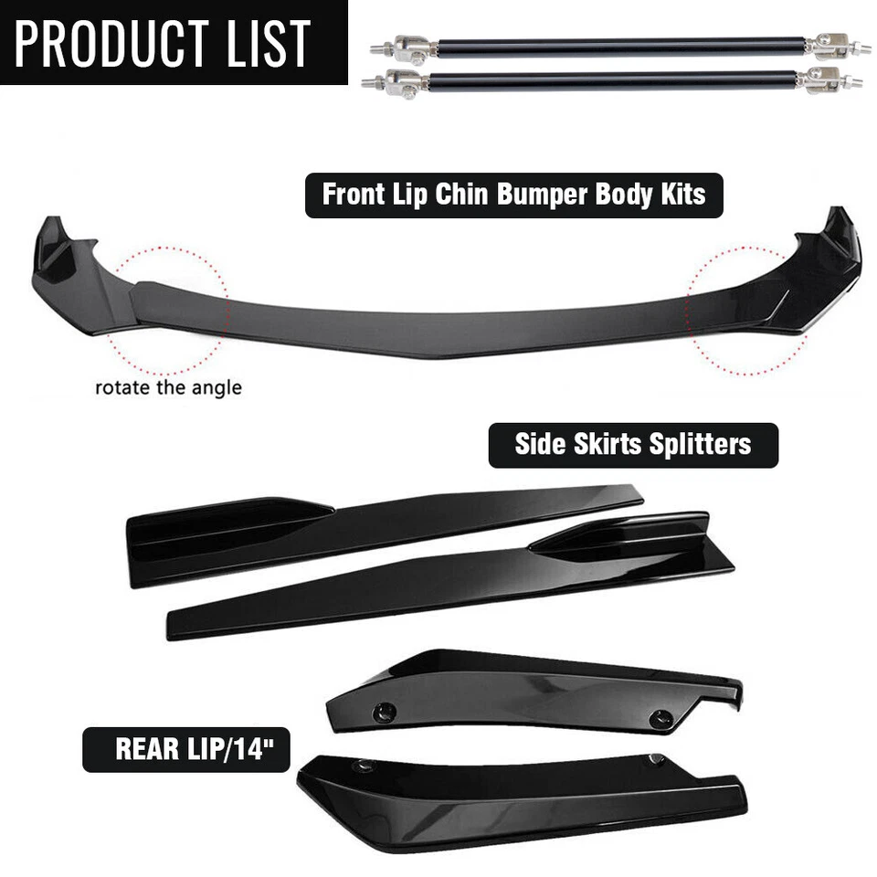 Front Rear Bumper Lip Spoiler Splitter Glossy Black For Chevrolet Corvette C5 Foto 3 de 4