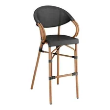 30" High Barstool Chair with Black Weave Teslin Fabric & Bamboo Aluminum Frame