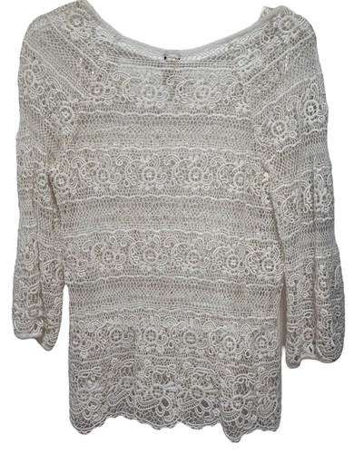 We The Free White Lace Long Sleeve Round Neck Top Size S-EUC - Picture 6 of 6