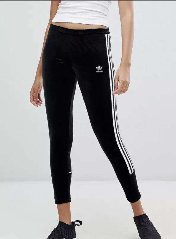 mando biología mucho Adidas Originals Women's 3-Stripe Velvet Leggings - DH4657 - Black/White -  XS | eBay