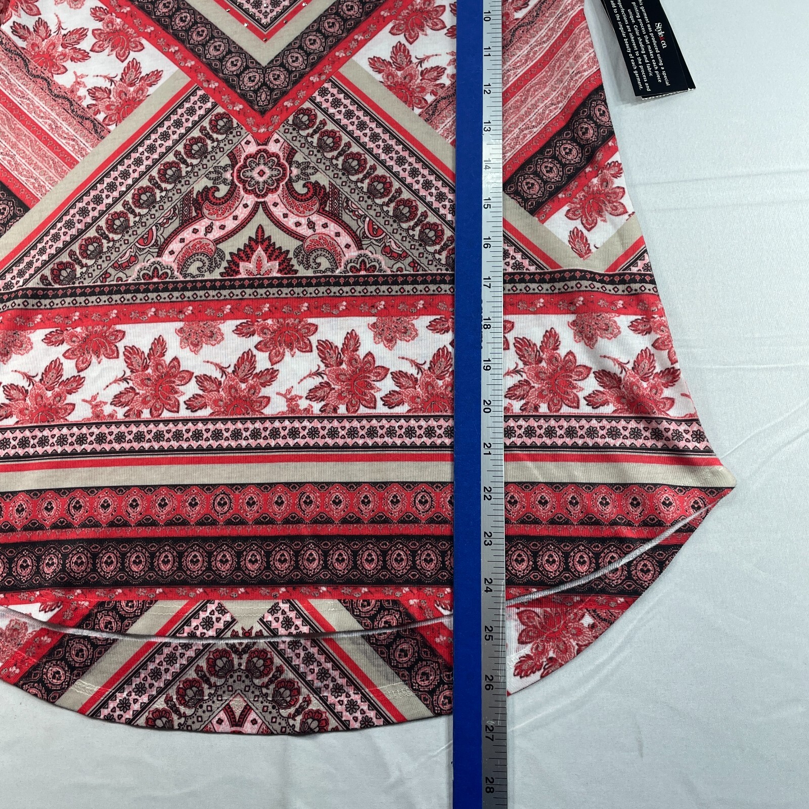 Style and Co Blouse Womens size XS Pink Print Short Sleeve Boho New