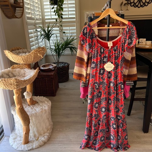 Knox Rose Kleid Damen Gr. Medium Rebel rot Blumen Rüschenärmel Maxi Cottagecore - Bild 16 von 16