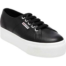 Superga Women's 2790 Black Leather Platform Fashion Sneaker Size EU 41 US 9.5