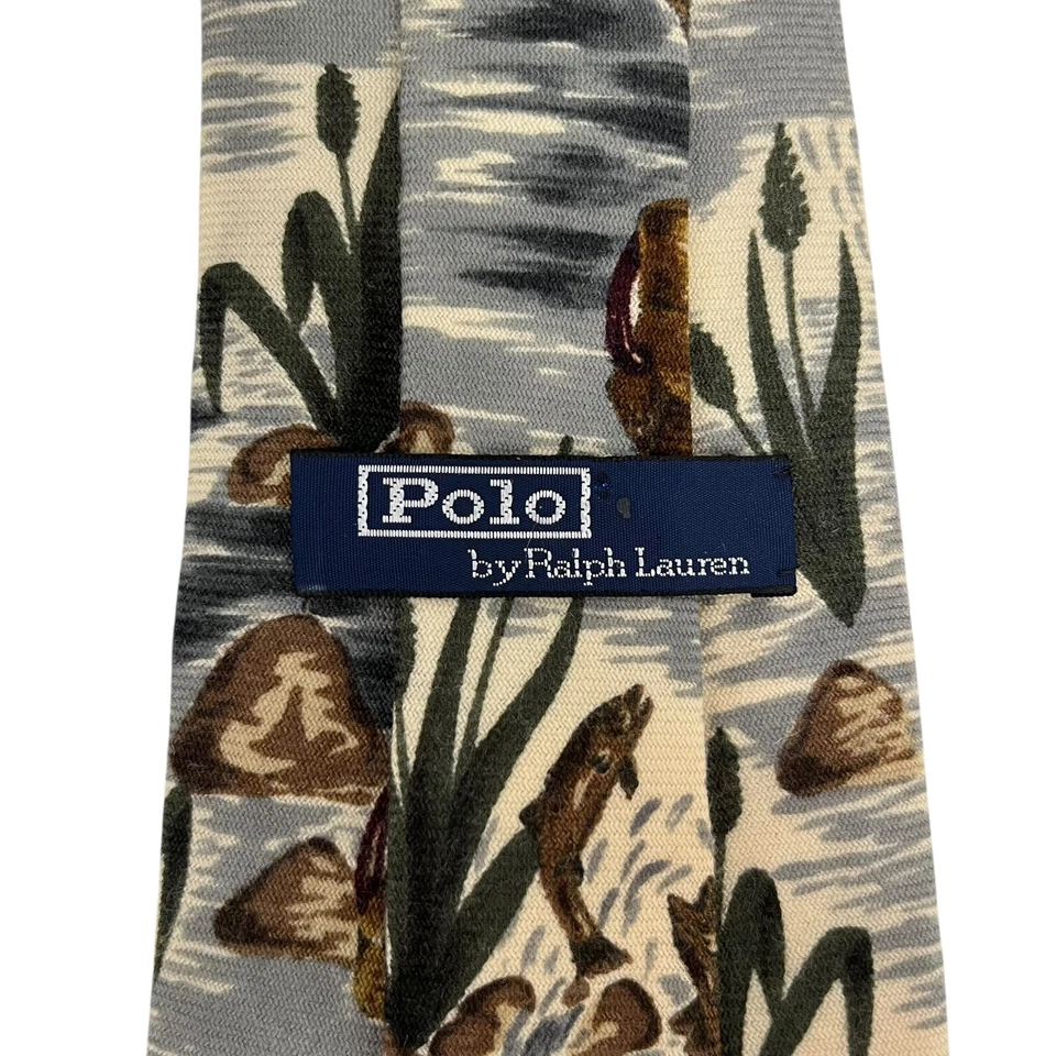 Polo Ralph Lauren Mens Vtg Tie Jumping Fish Trout Wool USA 4.25" (W) x 54.5" (L) - Image 2 of 4