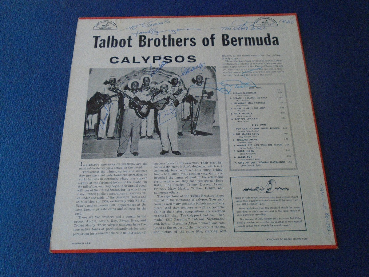 AUTOGRAPHED The Talbot Brothers Of Bermuda - Calypsos LP VG+ ABC