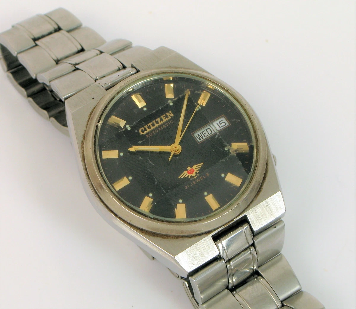 VTG CITIZEN AUTOMATIC DATE STAINLESS STEEL WRISTWATCH GN 4W S
