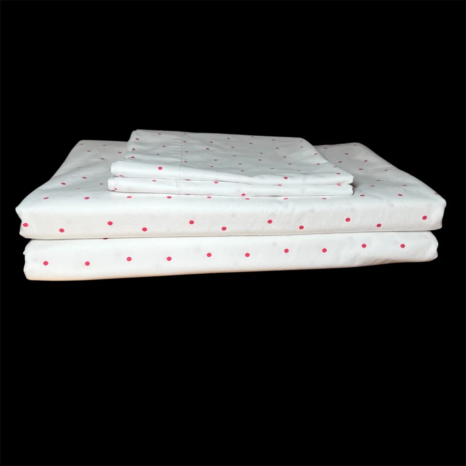 Juego de 2 sábanas planas dobles Pine Cone Hill y fundas de almohada de pie lunares blancos/rosa Foto 2 de 4