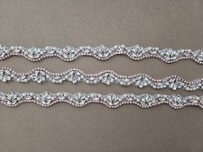 2 YD 72" LONG APPLIQUE PART, GOLD Clear Rhinestone Pearl DIY Applique Trim