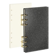 A6 Glitter 6 Ring Binder Notebook Cover, Gold Rings with Blank Papers, Black