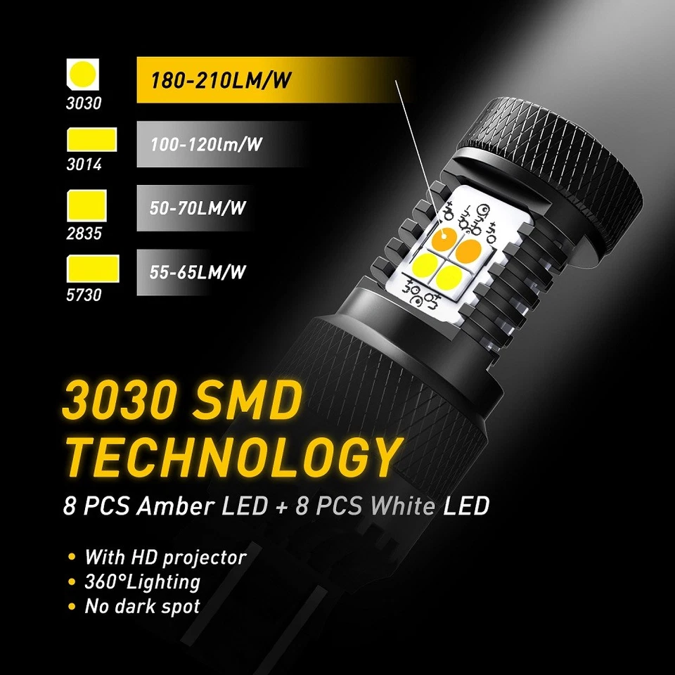 2X 7443 Doble Color JDM Amarillo/Blanco Interruptor LED Señal de Giro Lámpara de Estacionamiento Bombilla Foto 2 de 4