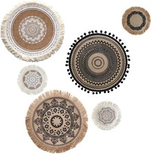 LELE LIFE Jute Boho Wall Decor Set of 6, Flat Round Macrame Boho Wall Hanging, 