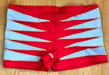 Men's Pro Wrestling Biker Shorts Red w/ Pale Gray Panels sz M 32&ndash;34 Spandex Gear