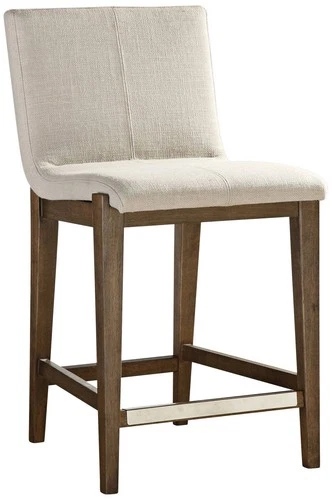 Walnut Wood Bar Stool Brown 26" High Neutral Cushion for Kitchen Counter Height - Picture 2 of 8