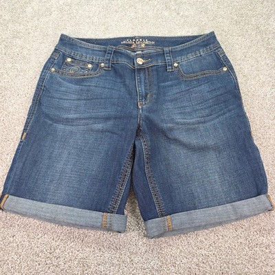 Melissa McCarthy Seven7 Womens Denim Shorts Blue Cuffed Mid Rise Size 14W