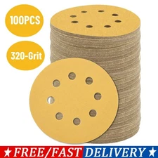 100Pcs 5" Sanding Discs 320 Grit Hook Loop 8-Hole Sandpaper Orbital Sander Paper