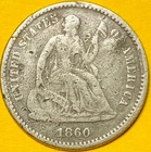 1860 U.S. SEATED LIBERTY SILVER HALF 1/2 DIME 5c COIN (Fine)