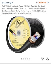 Bulk XLR Microphone Cable 150 Feet, Raw DIY Mic Spool Wire, 21 Gauge Audio Ca...