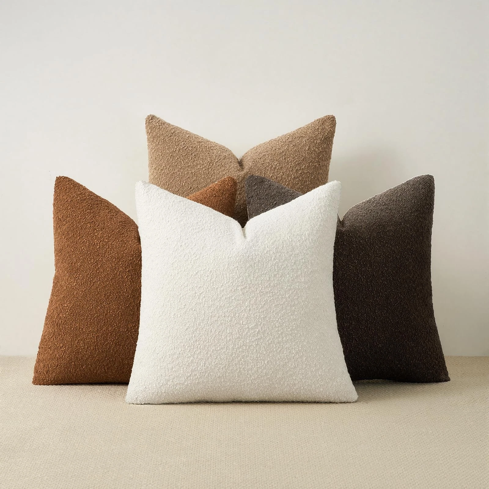 20x20 Inches Set of 4 Boucle Pillow Covers with linen Cotton Back Color-Block...