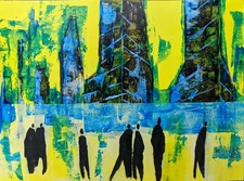 Original Art Cityscape Acrylic Painting 9x12 on Art Paper. 'Concrete & Lemon'