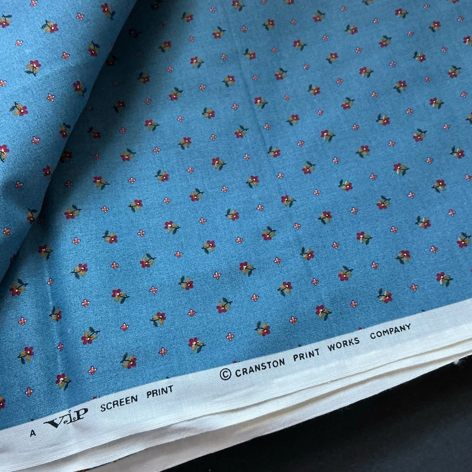 Vestido Vintage Tela Cranston VIP Azul Floral Calico Kirsten American Girl 4+ Yd Foto 3 de 4