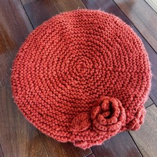Zara Kids Girls French Beret Knit Fall Rust Orange Hat Rosettes Madeline
