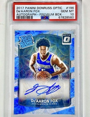 PSA 10! 2017 Donruss Optic Premium Box Auto #196 De’Aaron Fox Rookie RC /25 SSP