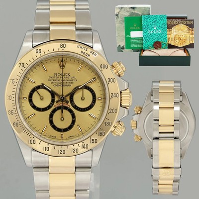 MINT Rolex Daytona 16523 Zenith Two Tone Yellow Gold Champagne Dial Watch Box