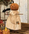 NEW Primitive Halloween PATCHES PUMPKIN DOLL Folk Art Ornament Cloth 6.5"Hx4.75"