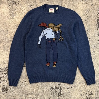 Levi's Original Housemark Sweater Intarsia Wool Blend Knit Saddleman Rare Small