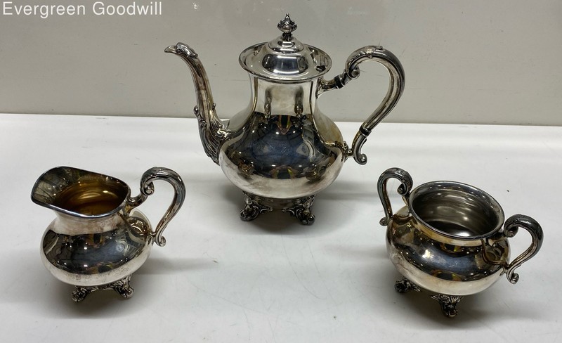 3pc Reed & Barton 5600 Regent Silverplate Teapot, Creamer, and Sugar Bowl