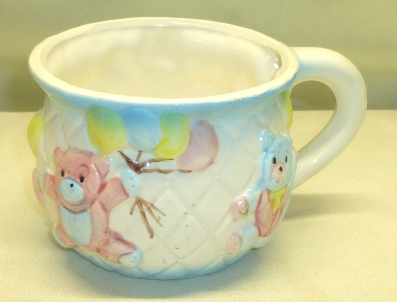 Vintage Ceramic My-Neil Baby Nursery Planter Vase Bassinet Pastel boy Girl 1985