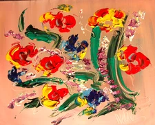 FLOWERS  ON PINK Modern Abstract   Original Oil Painting  IMPRESSIONIST RGGE