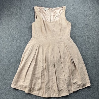 Monsoon Dress Womens 12 Pink Sleeveless Fit Flare Textured Elegant Pleated