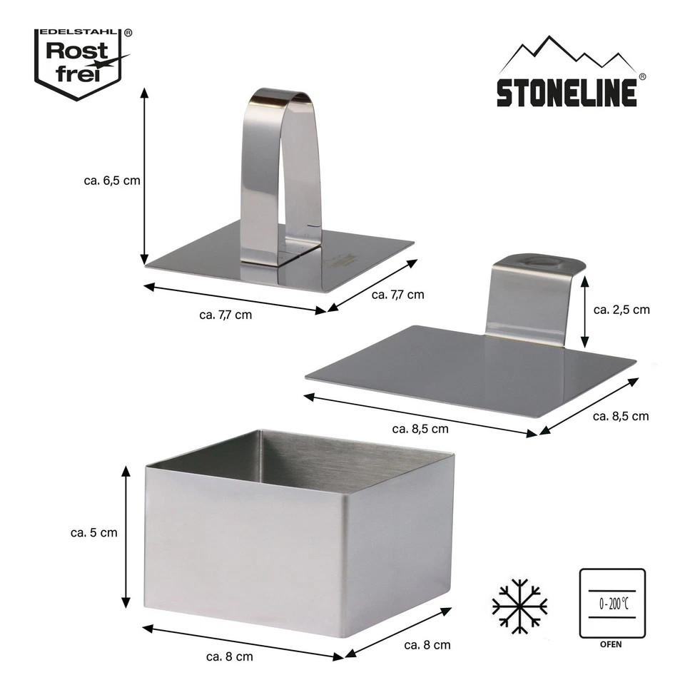STONELINE Dessertringe Speiseringe Set 8 cm Eckig 8-teilig Edelstahl - Bild 2 von 4