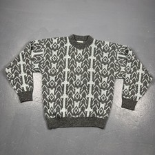 Vintage 1980s 90s Le Tigre Geometric Knit Sweater XL Grey Blue Casual Fall VTG