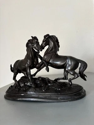 Sculpture Chevaux Cabrés Régule époque XIXe Bronze Animalier Coustou Mêne 30cm - Photo 1/4