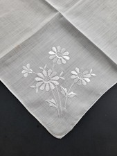 Vintage Ladies Hankie Embroidered White Floral